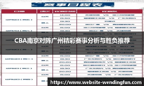 CBA南京对阵广州精彩赛事分析与胜负推荐